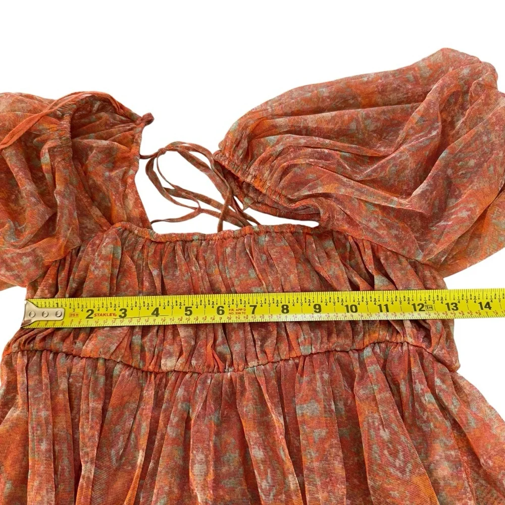 NWT Free People Babydoll Penelope Blouse Women S Peach Floral Short Sleeves Crop